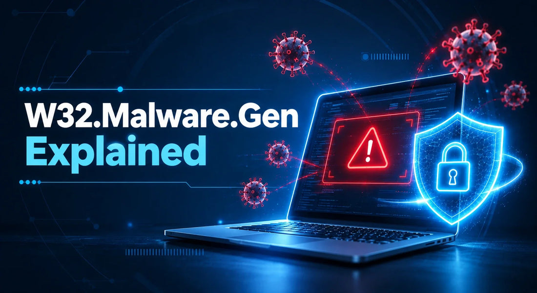 photo of a laptop with a warning sign for w32 malware gen explained