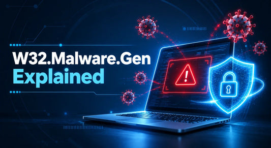 photo of a laptop with a warning sign for w32 malware gen explained