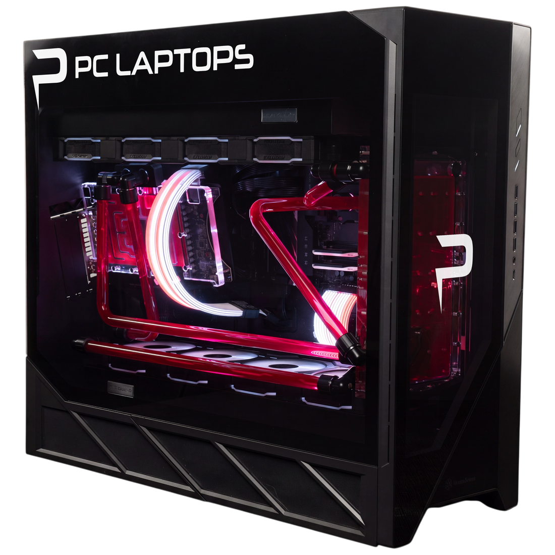 PC Laptops S-10 gaming desktop with red liquid cooling
