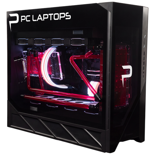 PC Laptops S-10 gaming desktop with red liquid cooling