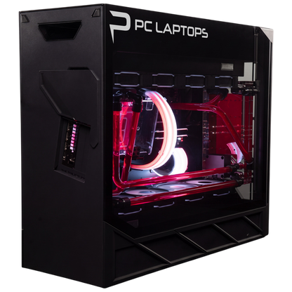 PC Laptops S-10 Desktop — back side with glass panel and cooling loop